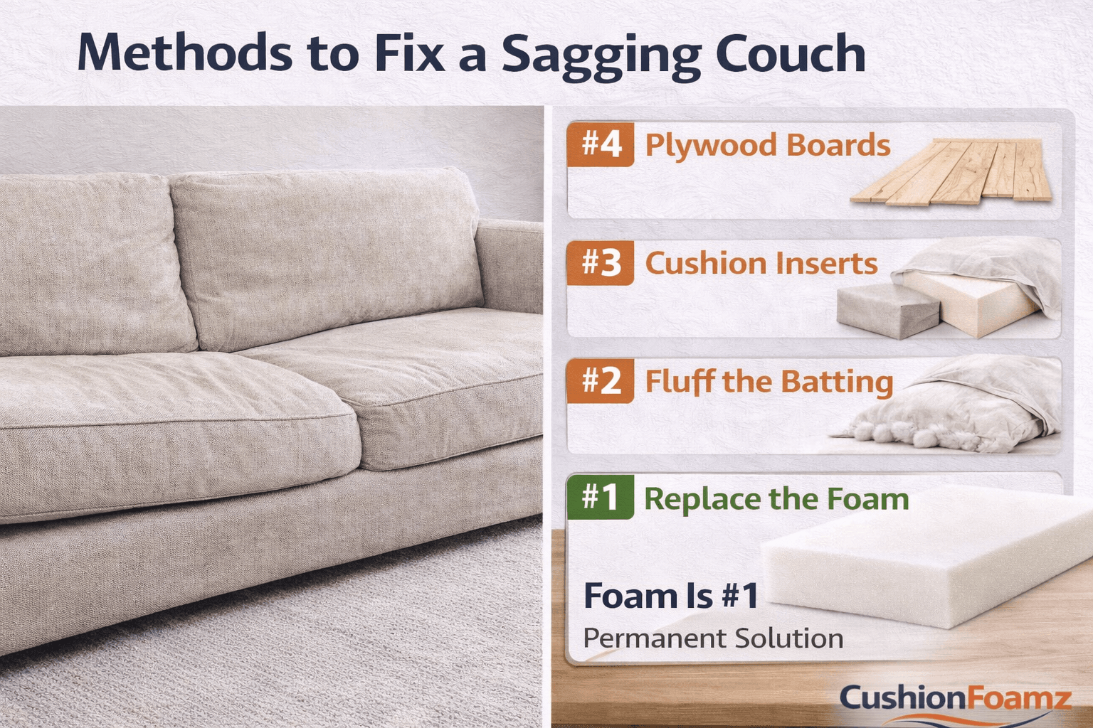 How to Fix a Sagging Couch: Every Method Ranked (Foam Replacement Is #1)